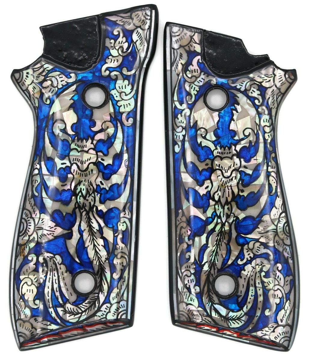 TAURUS PT 92 99 101 917 DECOCKER GRIPS FULL SIZE BLUE SCORPION ART