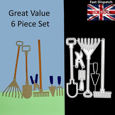 6 Stück Gartengeräte Metall Stanzformen Set, Garten Schablonen Kartenherstellung, F4