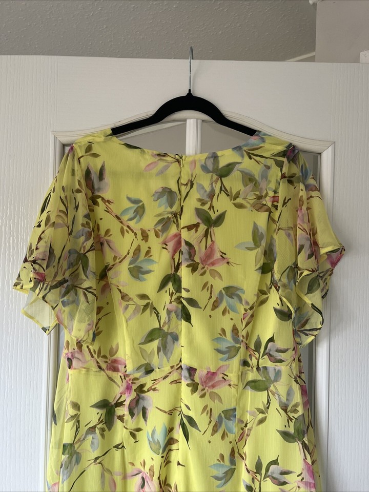 Brand New Roman Yellow Floral Frill Hem Dress Size UK 16 eBay