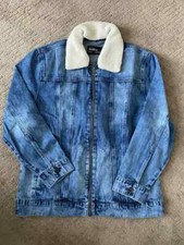 Denim Jacket With Sea Print On The Back. Size Medium.