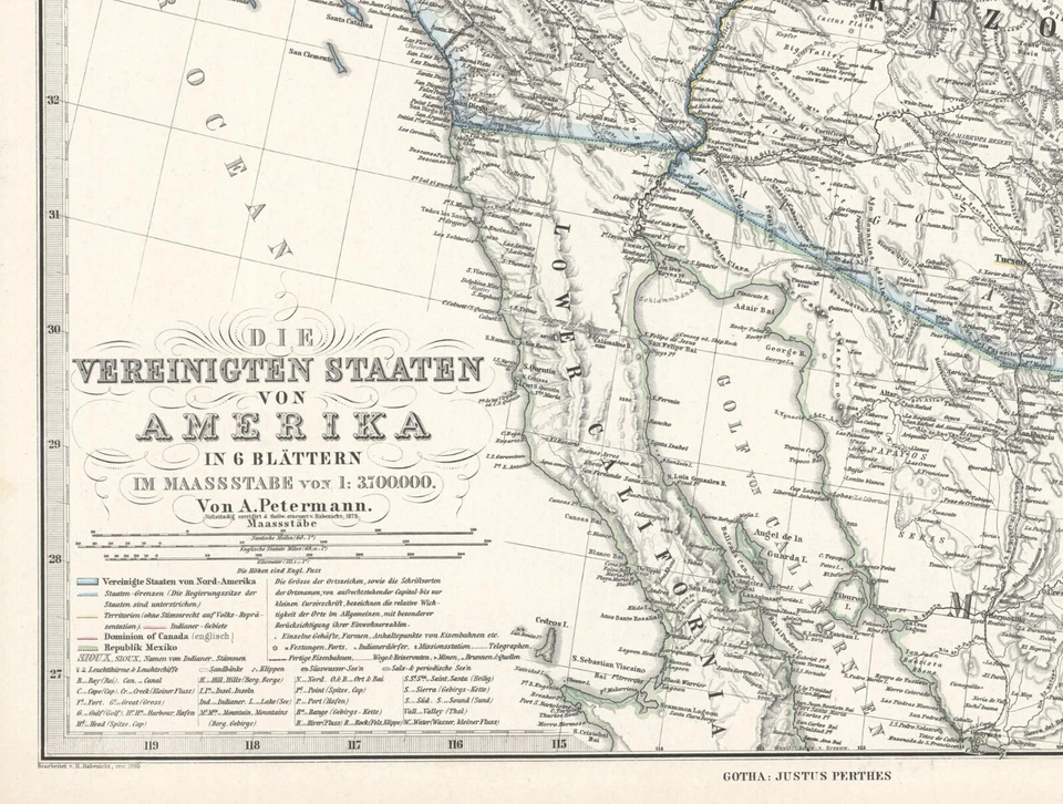 1884 Steiler Map: SW USA. Part of California, Arizona, Mexico and New Mexico - Image 2 of 2