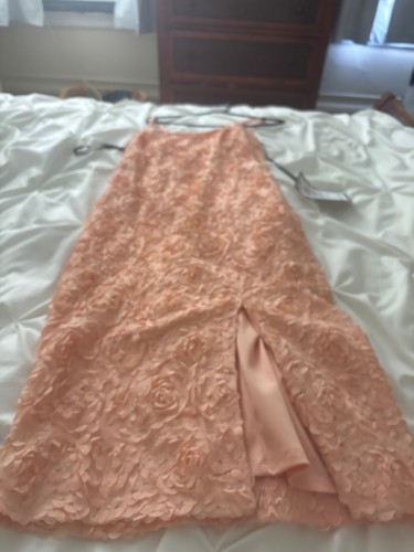 Christian Sirano Peach Texured Appliques Spaghetti Strap Midi Dress Size 6 (New) - Picture 6 of 7