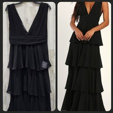 LULUS Amazing Evening Black Tiered V Neck & V Back Maxi Dress Size XS**NEW**
