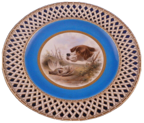 Antik 1872 Minton Porzellan Hund Vogel Jagd Szene Platte Teller - Bild 1 von 11