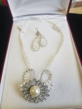 Bridal Wedding Jewelry Jewellery Silver Bridesmaid Crystal Necklace Earrings Set