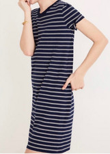 Madewell Tina Stripe T-Shirt Dress Nightfall Sand Dune NWT $62