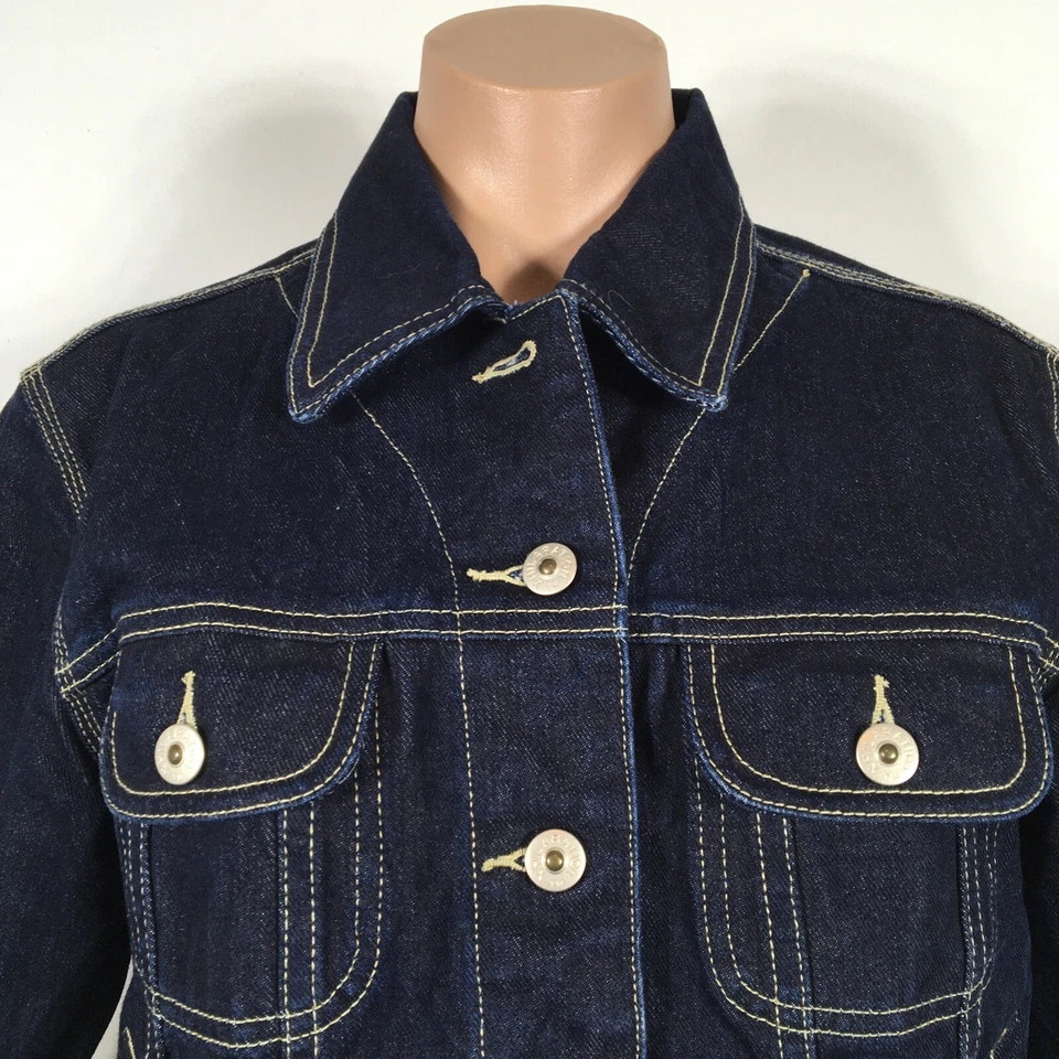 JAQUETA JEANS VINTAGE XHILATION LAVAGEM ESCURA CROPPED MANGA 3/4 DENIM azul ~ feminina tamanho M - Imagem 3 de 4