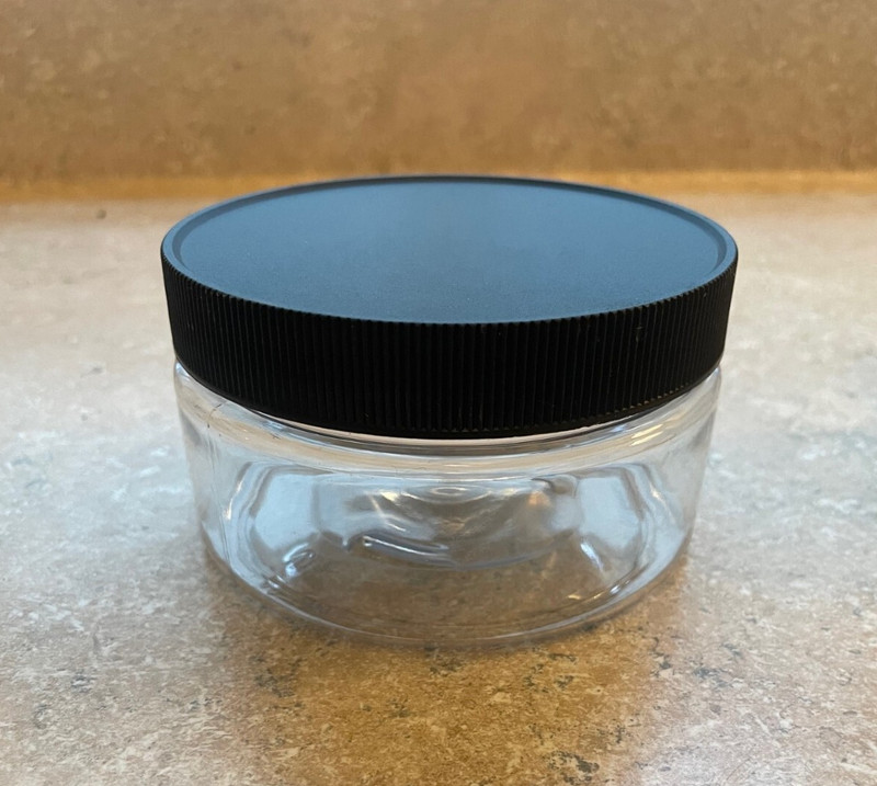 8 Ounce Oz Clear Heavy Wall Jars Pots 89/400 Set of 21 with Black Lids