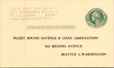 PUGET SOUND SAVINGS & LOAN Proxy for Annual Meeting SEATTLE, WA c1946 Postcard
