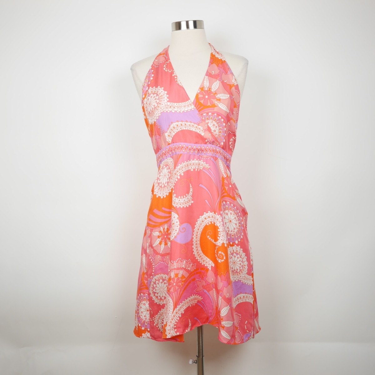 TIBI Women's 4 Pink & purple 100% Silk Halter Dress Knee Length Flared A  line | eBay