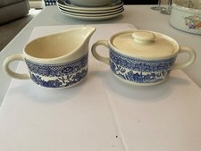 Blue Willow Cream and Sugar Bowl Set, Vintage Royal China Ironstone