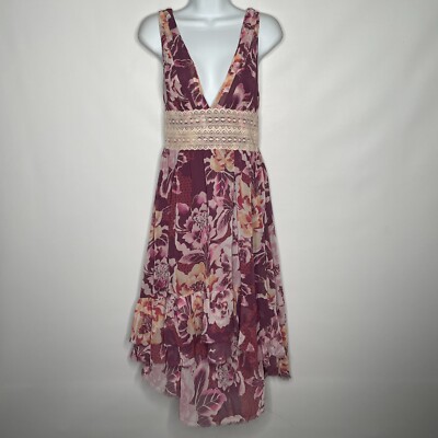 open lace back dress Black And Pink Lace Embroidered Frill High Low Midi Dress  AX Paris