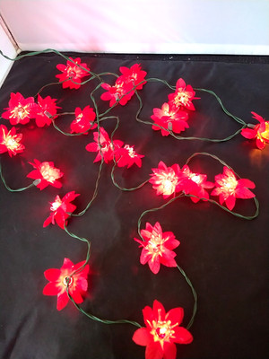 Vtg Christmas Lights Deluxe Fancy 20 String Set Poinsettias Red & White Blinking