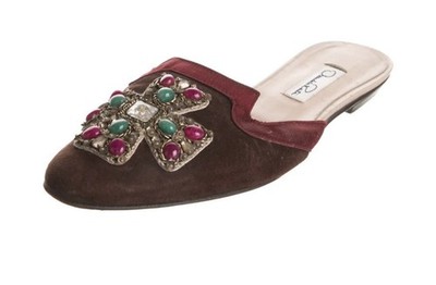 Oscar De La Renta Sequin & Crystal Suede Mules w/ Jewel Embellishment Size 40