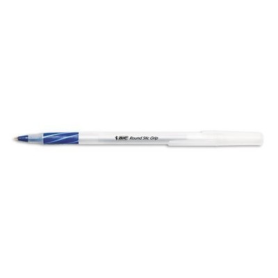 BIC : Round Stic Grip Ball Pen, Blue Ink, Fine 2 Count (Pack of 12),