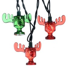 Kurt Adler 10-Light Wally World Moose Mug Light Set Red Green
