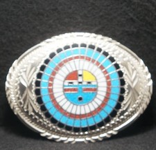 WI15122 NOS VINTAGE 1988 NATIVE AMERICAN INDIAN ARTWORK MENS PEWTER BELT BEUCKLE