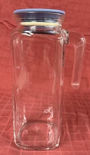 Bormioli Rocco Italy Frigoverre Glass Pitcher Blue Airtight Lid 1 Liter ITALY