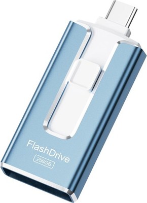 MFi Certified 256GB 3-in-1 USB Flash Drive for iPhone iPad Android PC Sky Blue