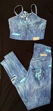Brazilian Gym Wear Two Piece Set Womens Size Small Jean Print