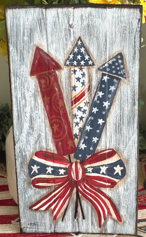 *~* HAND PAINTED FIREWORKS *~* AMERICANA *~* RECLAIMED WOOD