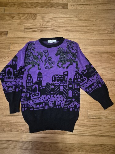 Vintage Queen's Way To Fashion Sweater Purple Skyline Size Medium