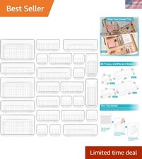 25 PCS Clear Plastic Drawer Organizers Set, 4-Size Versatile Bathroom and Vanity