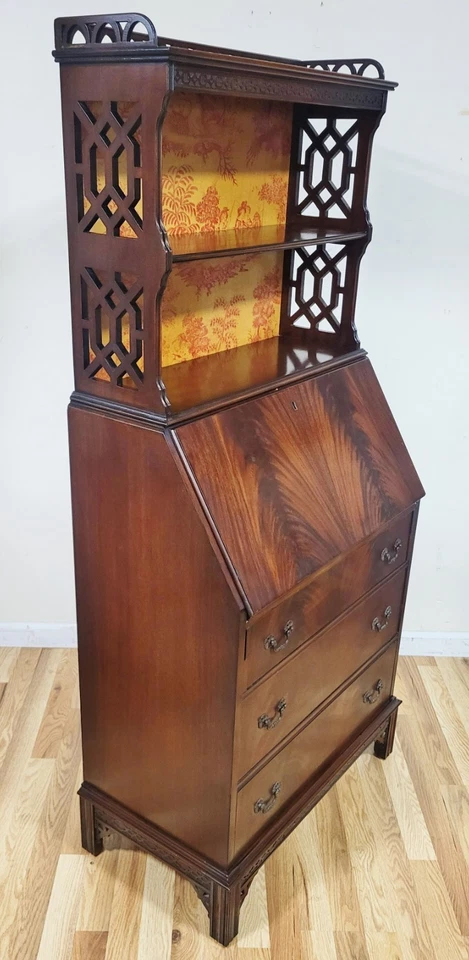 Vintage AMERICAN Chinese CHIPPENDALE Style Fitted SLANT Front SECRETARY DESK - Image 2 of 4