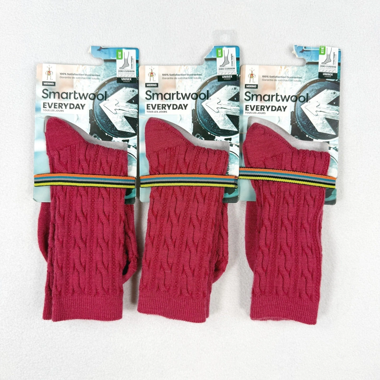 Smartwool (3 Pack) Everyday Cable Crew Sock Size M (7-9.5 Women) Pomegranate NEW