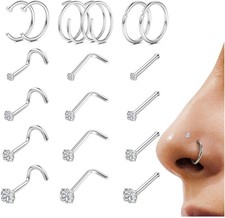 LOYALLOOK 18Pcs Nose Rings Studs - 316L Surgical Steel 14K Gold Silver-18G