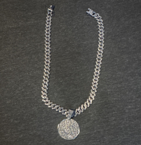 Silver Hip Hop Cuban Link Chain Necklace w/ Pavé Rhinestone Pendant "Brand New"