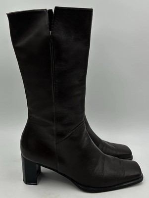 Vintage Stuart Weitzman Brown Leather Square Toe Calf High Heel Zip Boot Size 7M