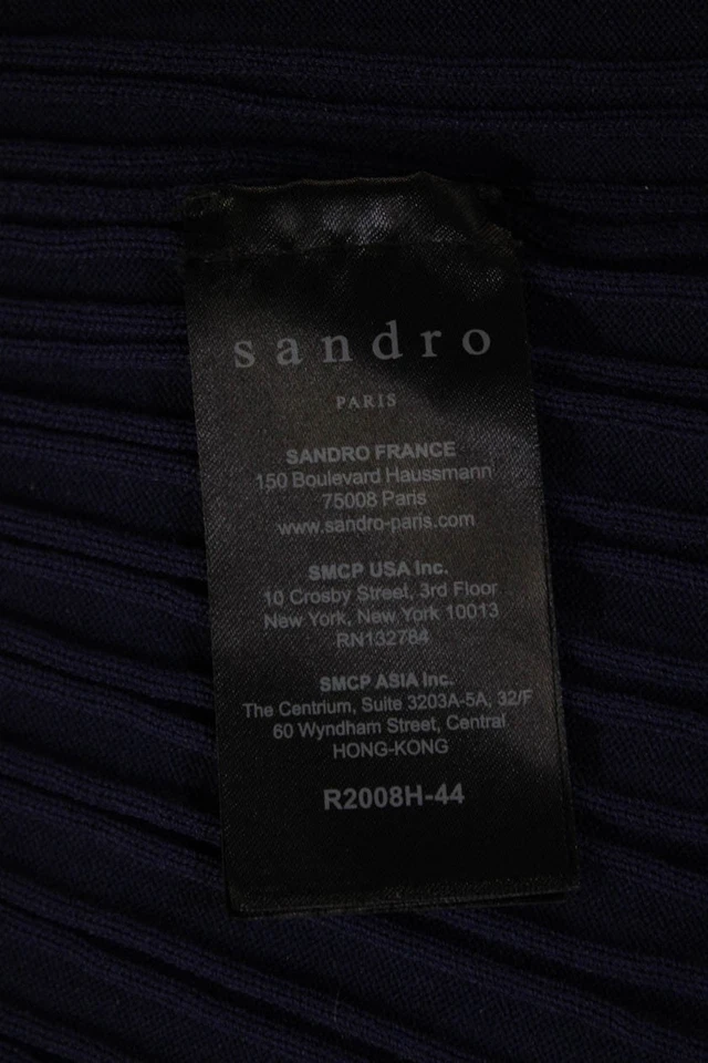 Vestido suéter Sandro para mujer azul oscuro a rayas cuello falso manga larga corto talla 1 Foto 4 de 4