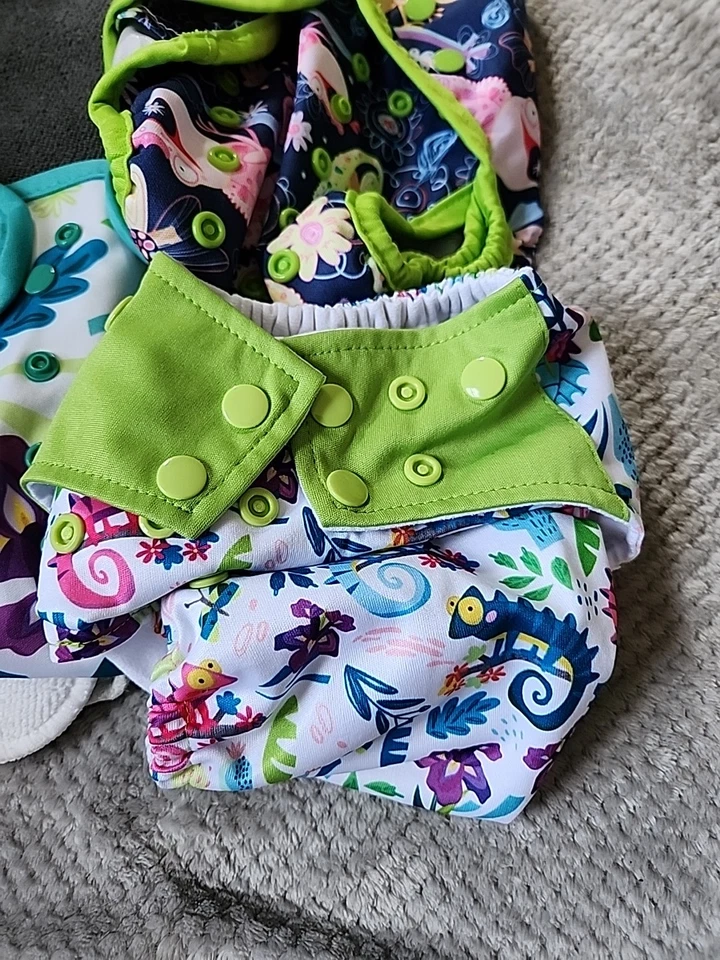 Fundas de pañales de tela con camaleones e insertos lote de 3 talla única Foto 2 de 4