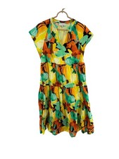 Pinch Multicolor Abstract Tiered Midi Dress cotton wedding guest M floral boho