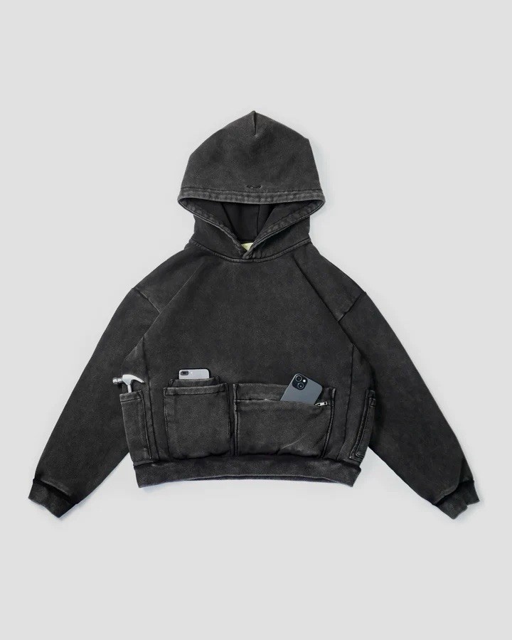 AmuletWare Amuex Chore Carpenter Hoodie Distressed Black Sz Large