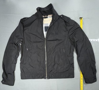 Burberry Brit Jacket Mens Large Black Bomber Full Zip Lined Nova Check Casual