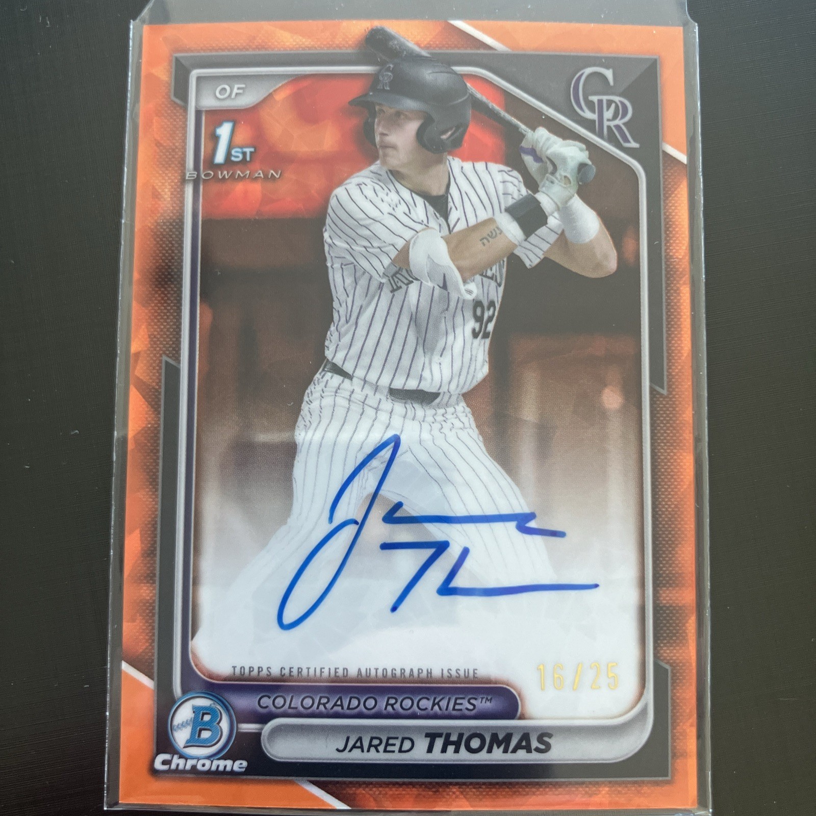 2024 Bowman Chrome Draft Sapphire Auto Orange JARED THOMAS NM-MT 16/25