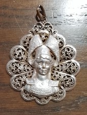 Lot 2 pendentifs camée visage femme métal alliage argenté ajouré Vintage.