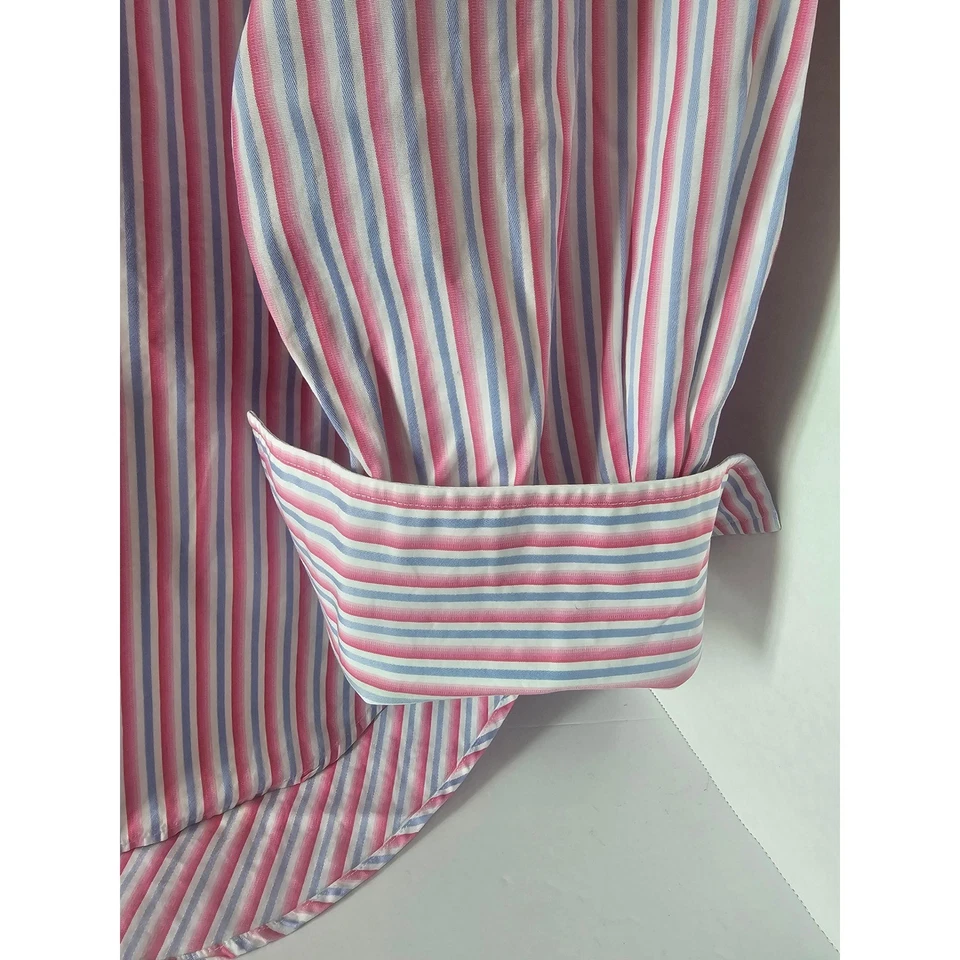 Camisa de Vestir TM Lewin Rosa Azul Rayas Algodón 16.5 34/35 Ajuste Regular Puño Francés Foto 4 de 4