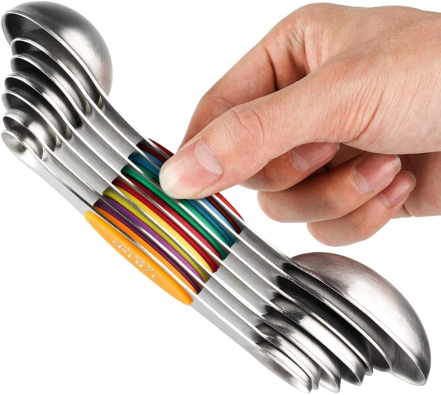 Magnetic Measuring Spoons Set of 7 Stainless Steel Stackable Dual Sided Color