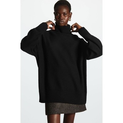 COS Women Black Oversized Roll-Neck Wool Jumper Sweater 1102039 8 Small
