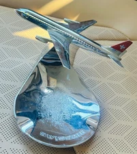 VINTAGE CHROME DC6 AIRPLANE ASHTRAY SWISSAIR ON MOVEABLE BASE BUHLER 6491 SWISS