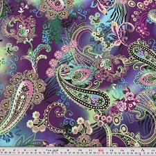 Born to be Wild Hoffman Fabrics Metallic Floral Paisley Cotton by the HALF YARD