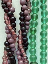 Two Vintage Glass Bead Necklaces Multi strand Purple  Green Blue 3207 