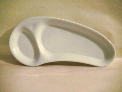 CHAMPHANO COMMA SHAPE SEPARATED PORCELAIN DISH, CHIP & DIP, THUMB HOLD, PORTUGAL