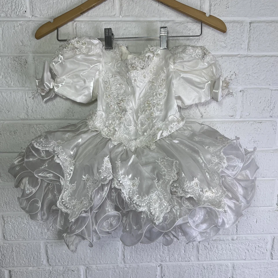 Vintage LIDA California White Lace Pearl Pageant Formal Girls Size 1 Full Circle - Image 2 of 4