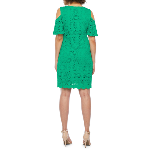 Ronni Nicole Short Sleeve Cold-Shoulder Medallion Lace Shift Dress E11 - Picture 2 of 5