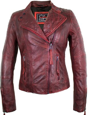 Ladies Genuine Lambskin Leather Jacket Biker Jacket Look Slim Fit Rocker 