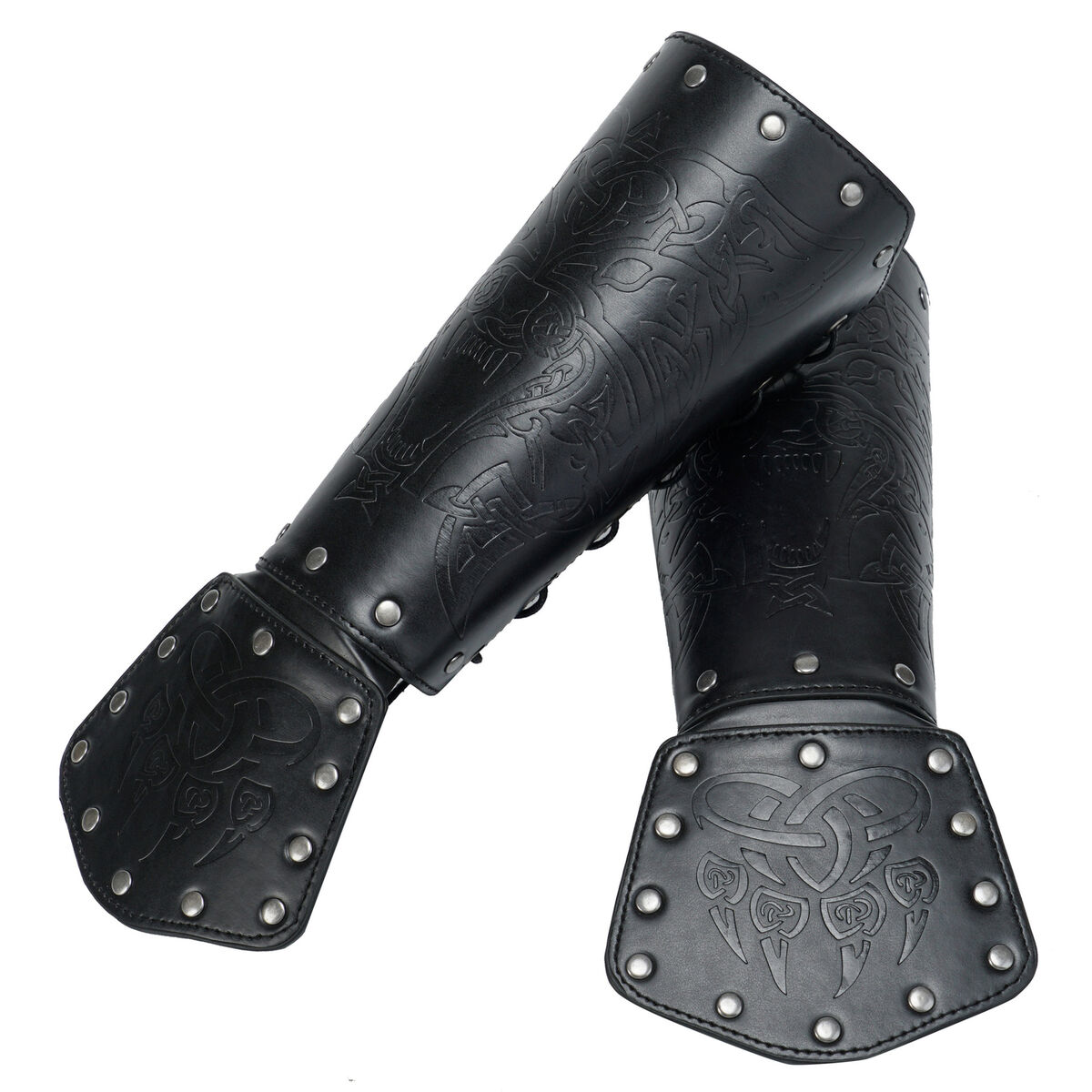 Viking Vegvisir Embossed Leather Arm Armor 3 Colors LARP Gauntlet Leather  Armor Bracer (Brown)